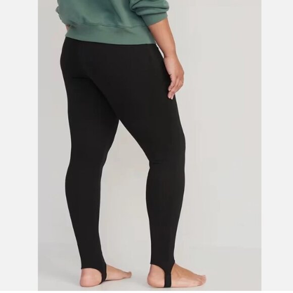 NEW Old Navy High Waisted Fleece Lined Black Stirrup Leggings - Picture 4 of 12
